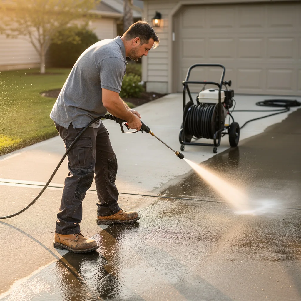 Pressure washing work in progress